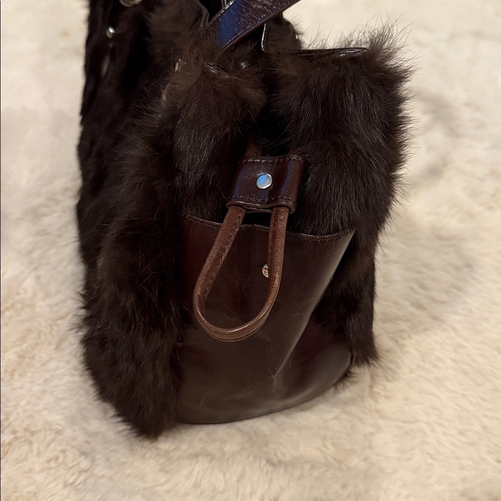 Kenneth Cole Java Fur Satchel w/matching Rabbit Fur Wrap from Lord & Taylor - Picture 7 of 14